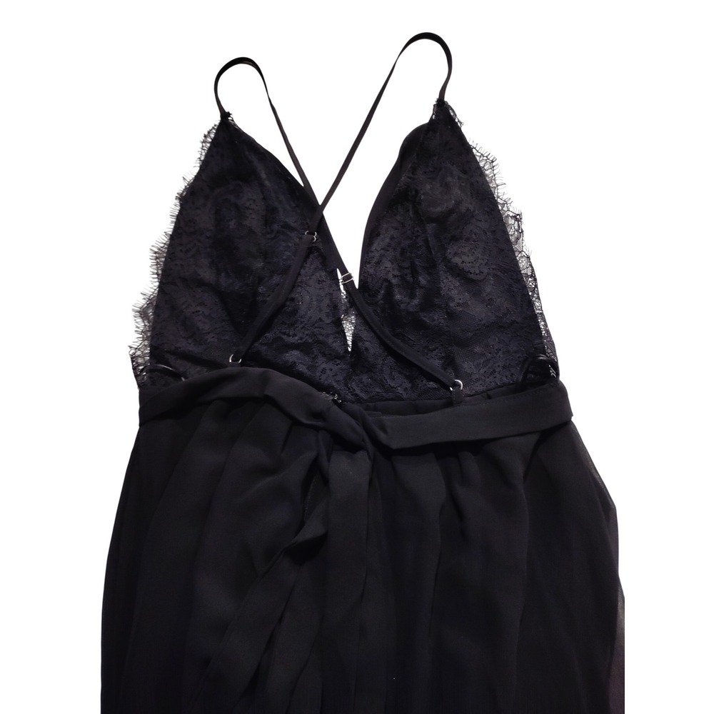 Luxxel Black Lace Trim Deep V-Neck Maxi Dress Cross Back Straps Small LD4733 - Picture 4 of 9